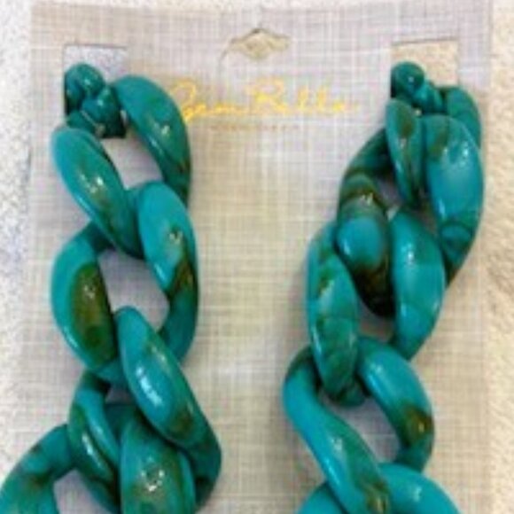 Gem Bella chunky link resin necklace in marbled teal NWT - Picture 4 of 5